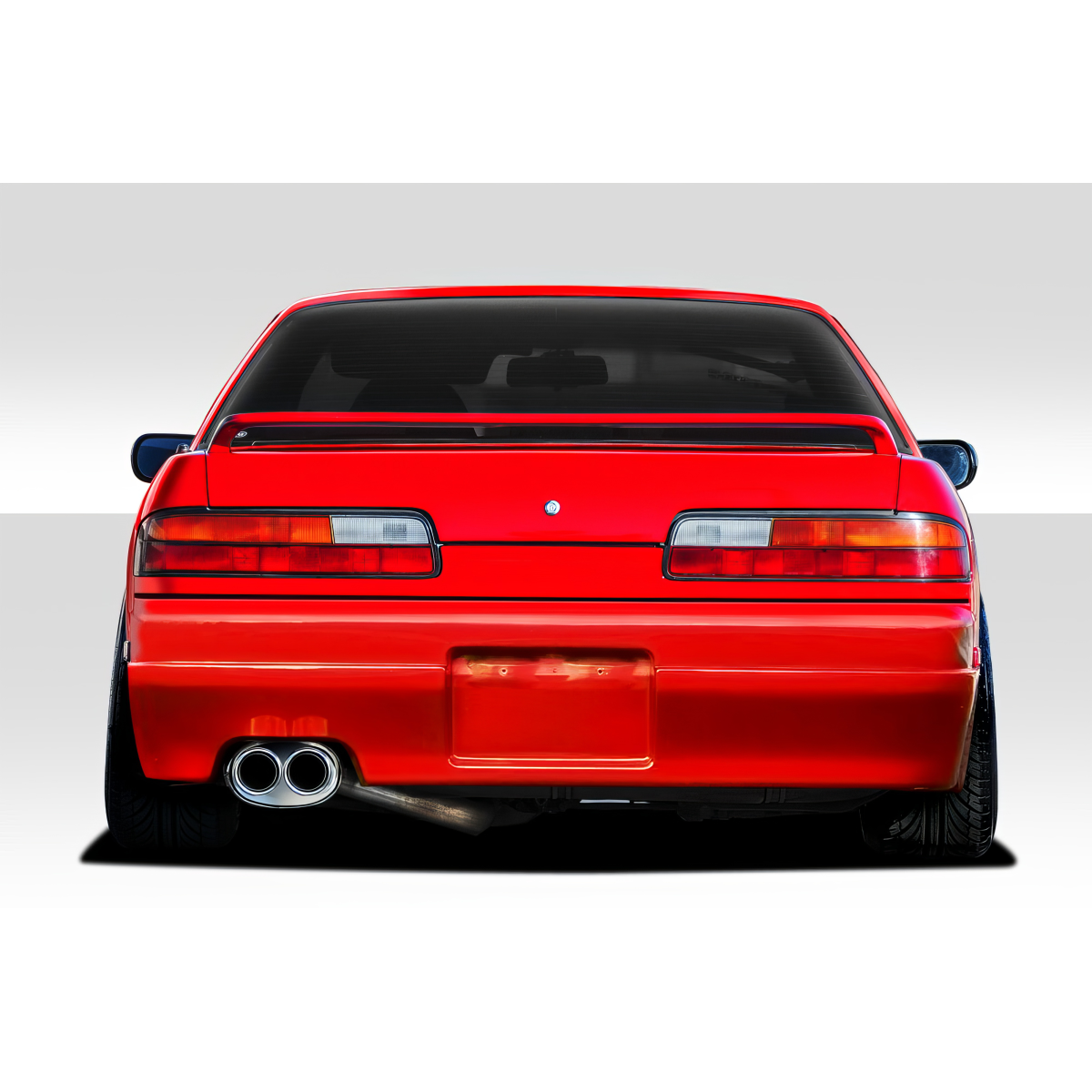 Modify your Nissan 240SX 1989 with our Exterior/Rear Bumpers or Lips - Rear view angle of a red Nissan 240SX