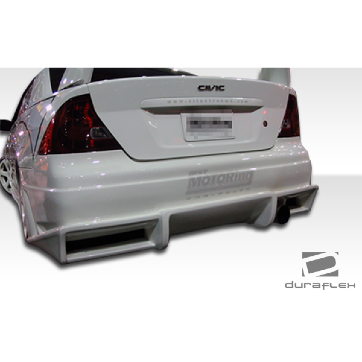 Modify your Honda Civic 2004 with our Exterior/Complete Body Kits - Rear angle showing body kit details clearly