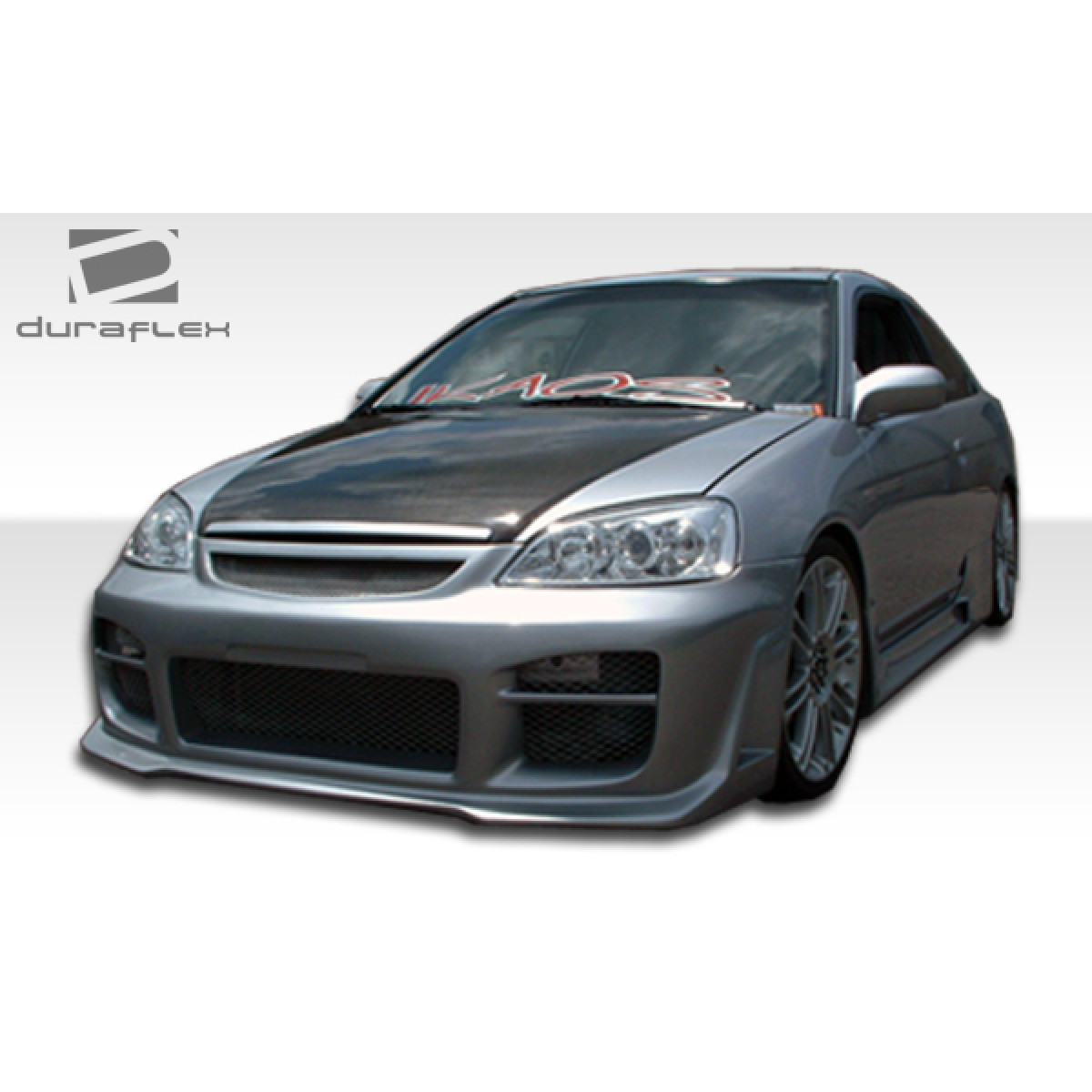 Modify your Honda Civic 2004 with our Exterior/Complete Body Kits - Front angle showing the body kit on the car