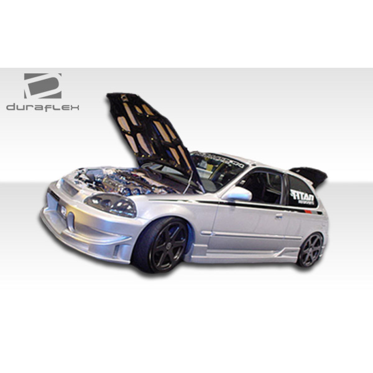 Modify your Honda Civic 1996 with our Exterior/Complete Body Kits - Image at a slight frontal angle highlighting body kit