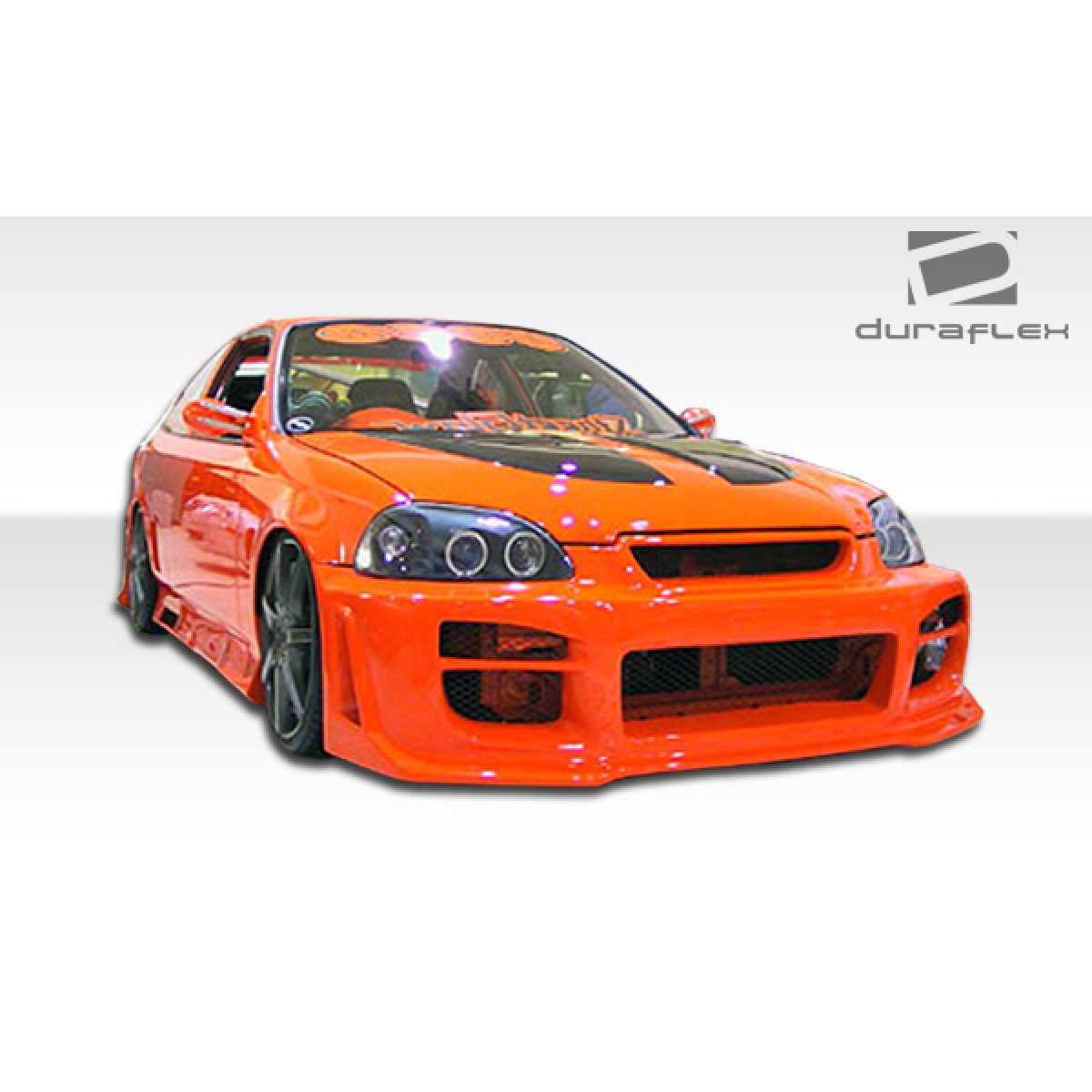 Modify your Honda Civic 1999 with our Exterior/Complete Body Kits - Front angle view of a modified orange Honda Civic