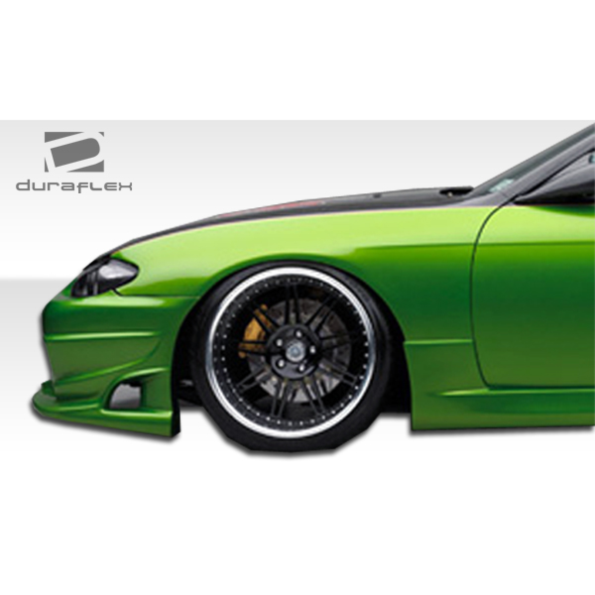 Modify your Nissan 240SX 1995 with our Exterior/Complete Body Kits - Side angle view of green Nissan 240SX with body kit