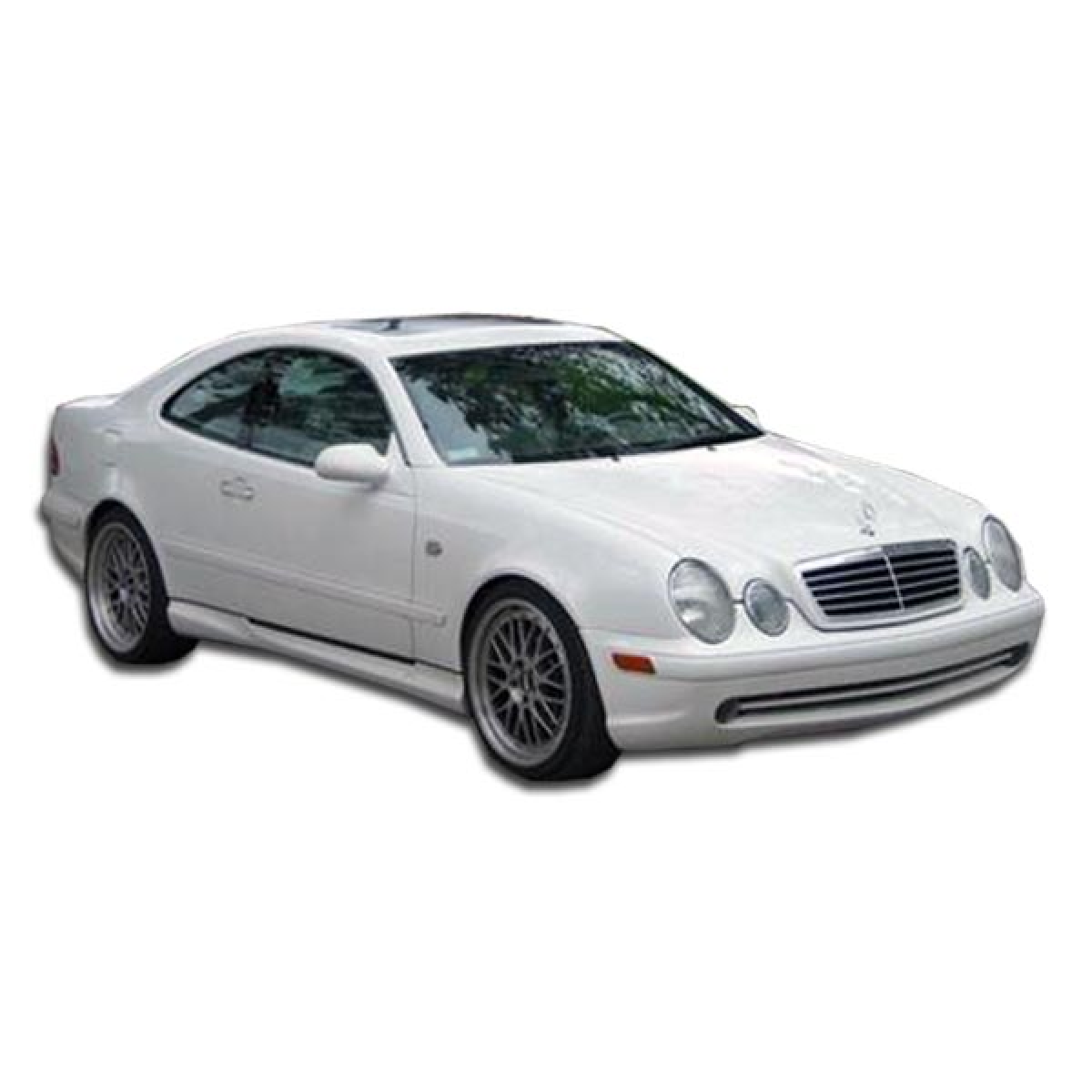 Modify your Mercedes-Benz CLK-Class 1998 with our Exterior/Complete Body Kits - Side angle view of a white Mercedes CLK-Class