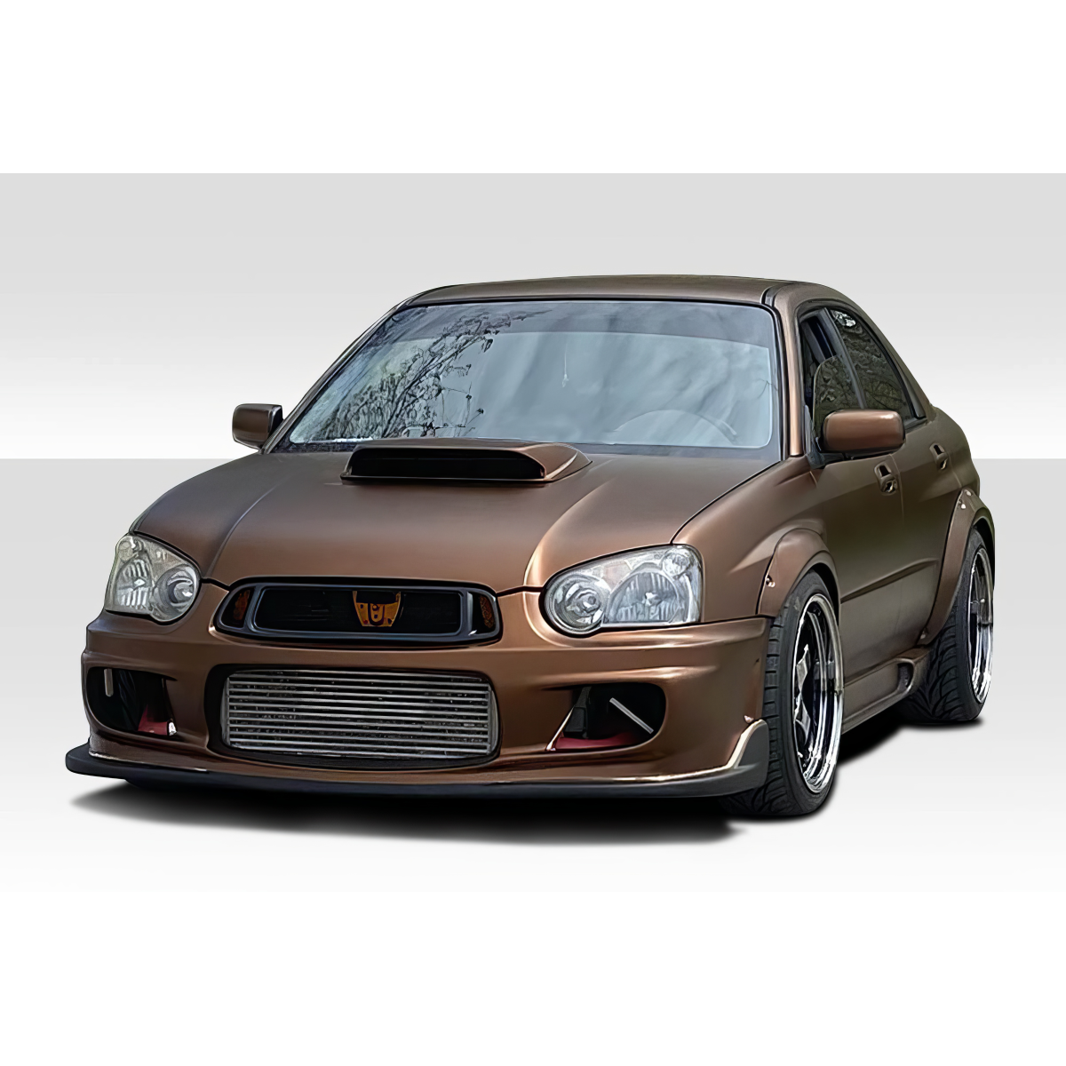 Modify your Subaru Impreza 2004 with our Exterior/Complete Body Kits - Front angle view of a modified Subaru Impreza