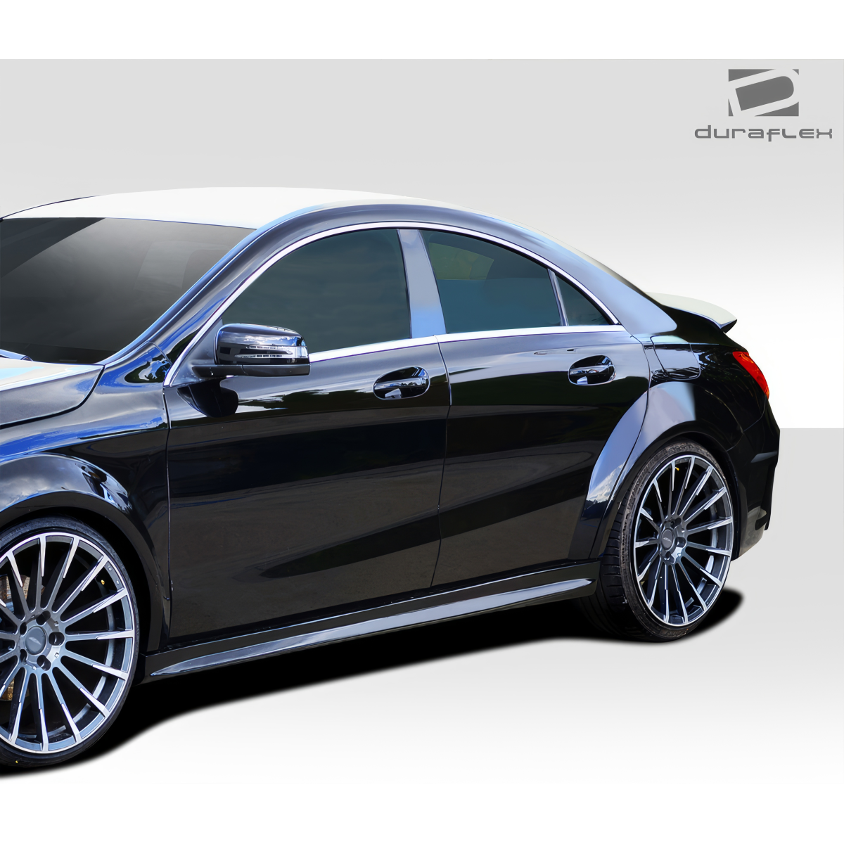 Modify your Mercedes-Benz CLA250 2014 with our Exterior/Side Skirts - Side angle view of black Mercedes CLA250