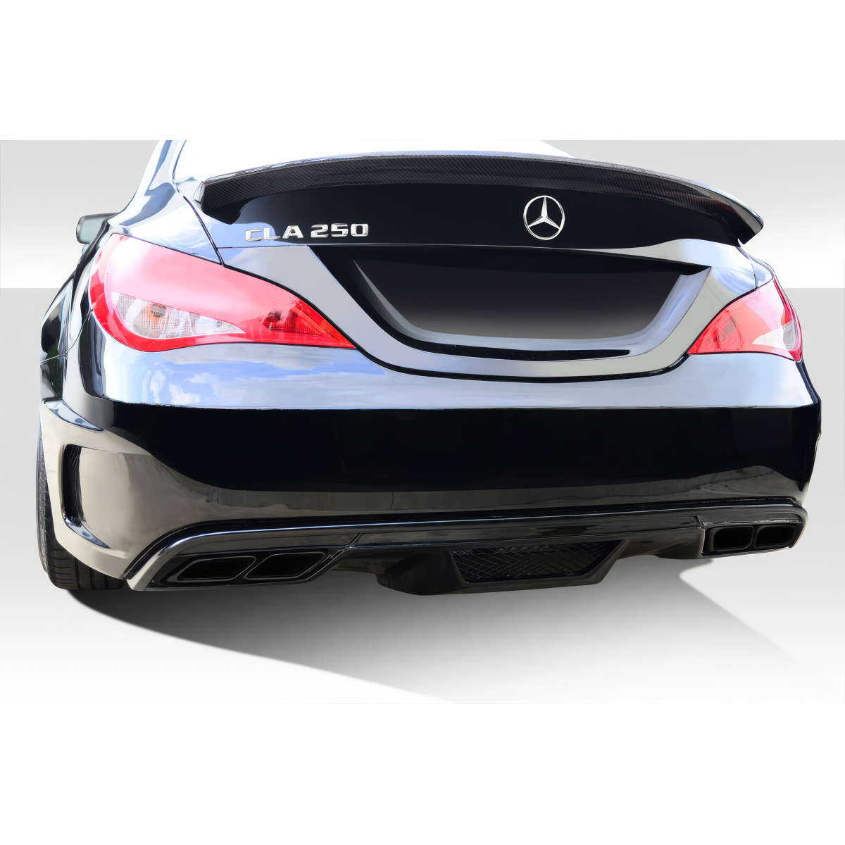 Modify your Mercedes-Benz CLA250 2014 with our Exterior/Rear Bumpers or Lips - Viewed from rear low angle focusing on bumper