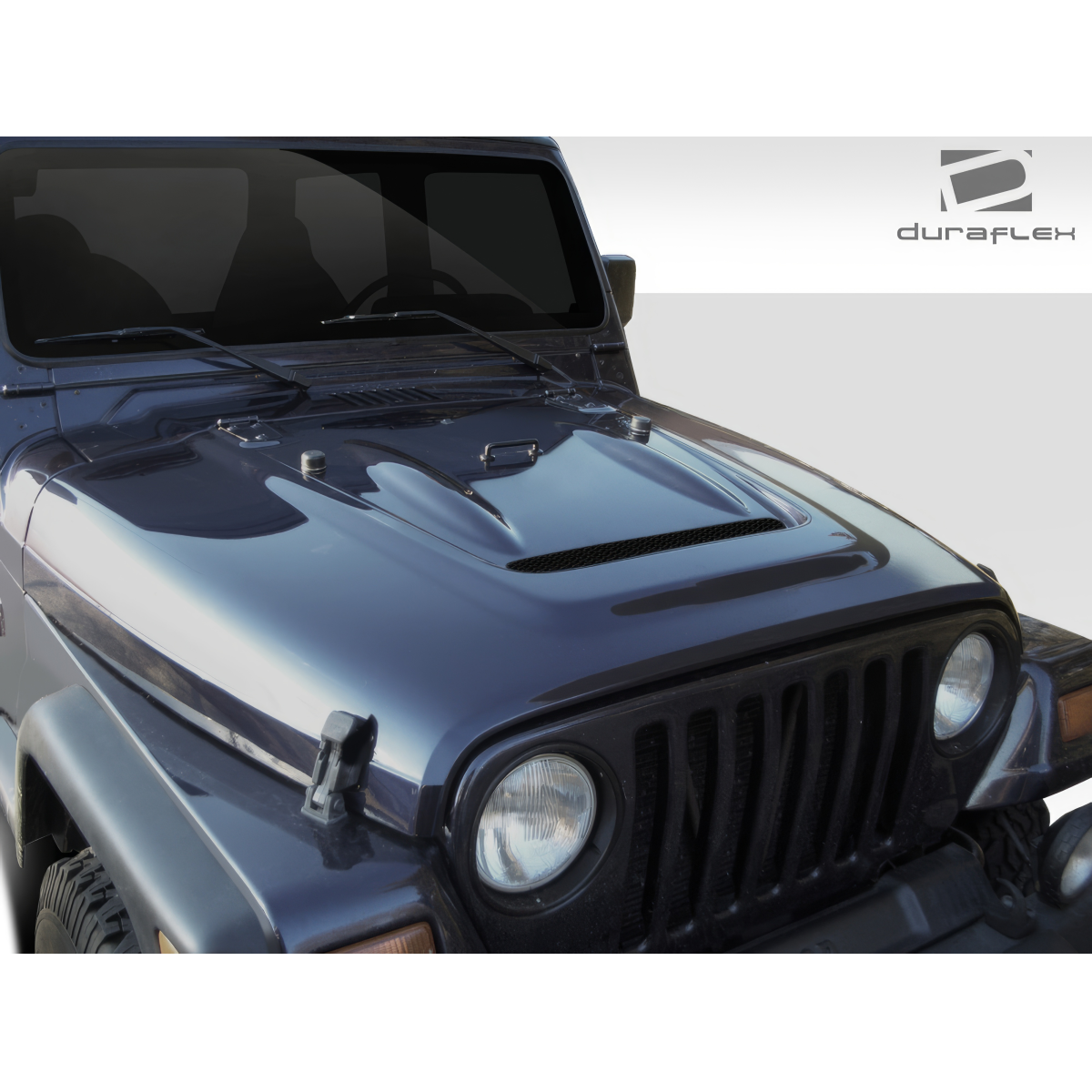 Modify your Jeep Wrangler 1997 with our Exterior/Fenders - Front angle view of the hood and windshield