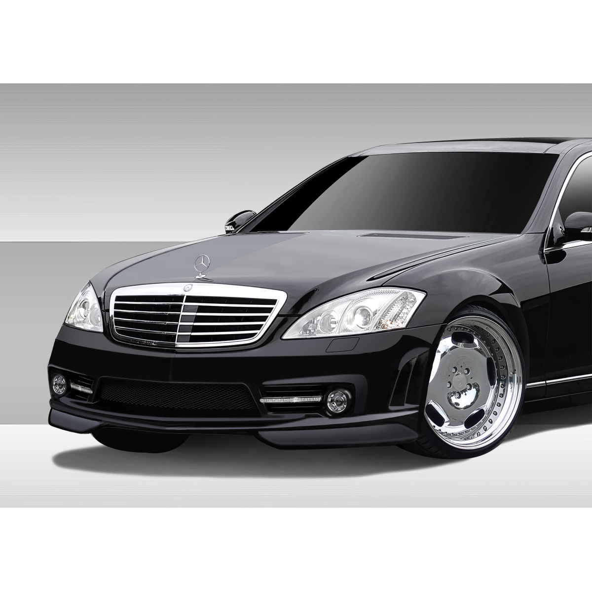 Modify your Mercedes-Benz S-Class 2007 with our Exterior/Front Bumpers or Lips - Front angle view of the vehicle