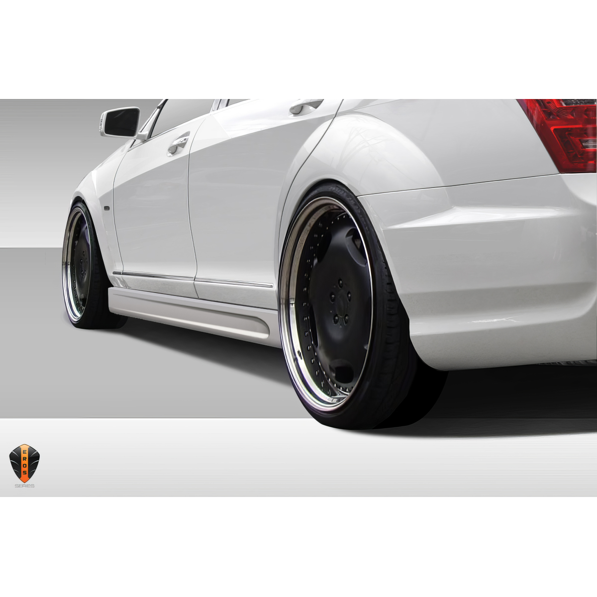 Modify your Mercedes-Benz S-Class 2007 with our Exterior/Side Skirts - Side angle view of white Mercedes S-Class