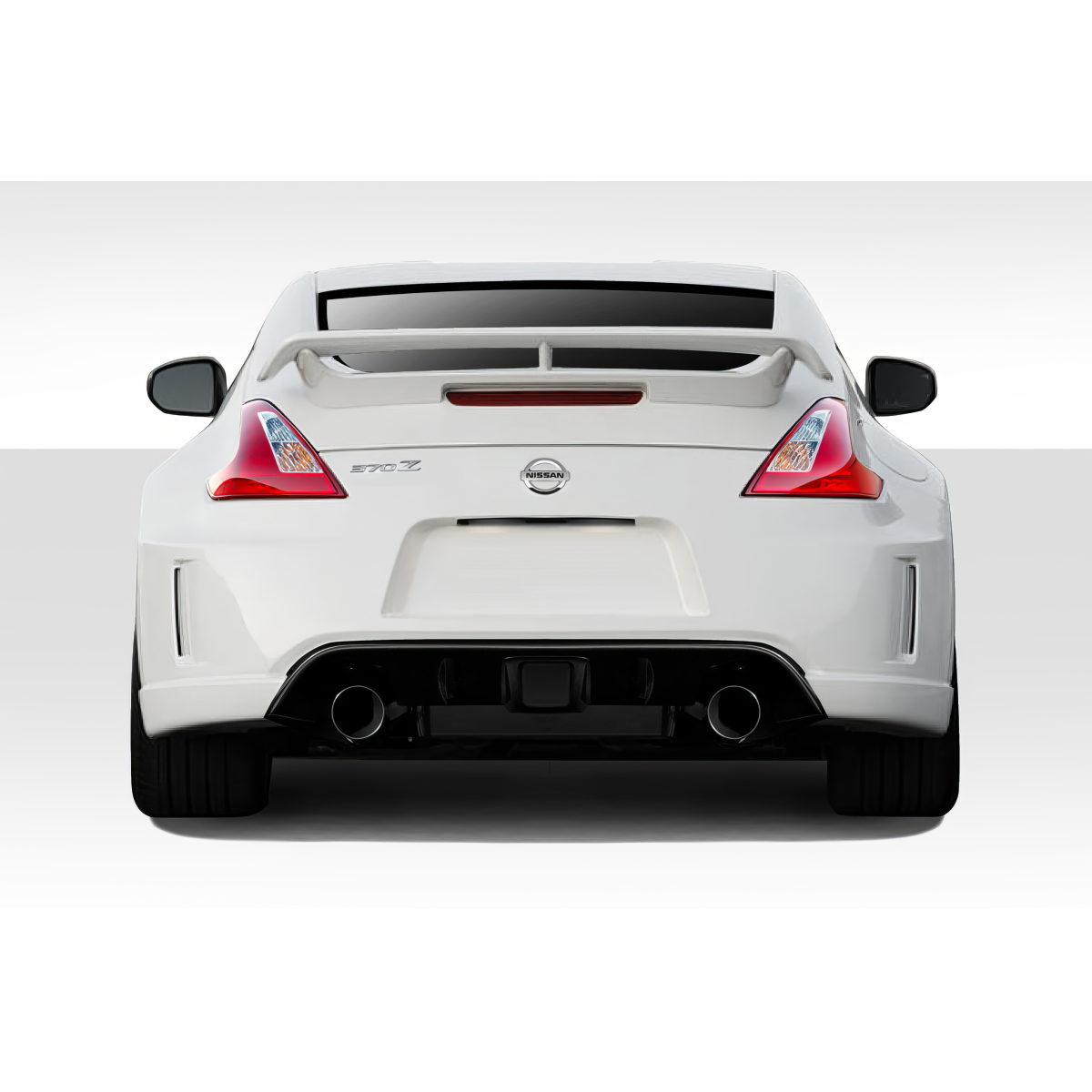 Modify your Nissan 370Z 2009 with our Exterior/Rear Bumpers or Lips - Rear view of car shows part from directly behind