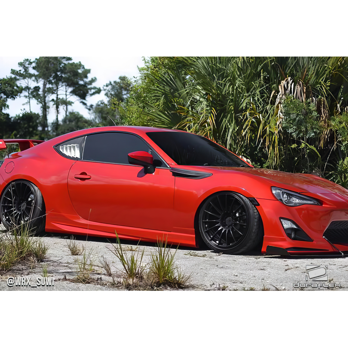 Modify your Subaru BRZ 2013 with our Exterior/Side Skirts - Side angle view of the red Subaru BRZ