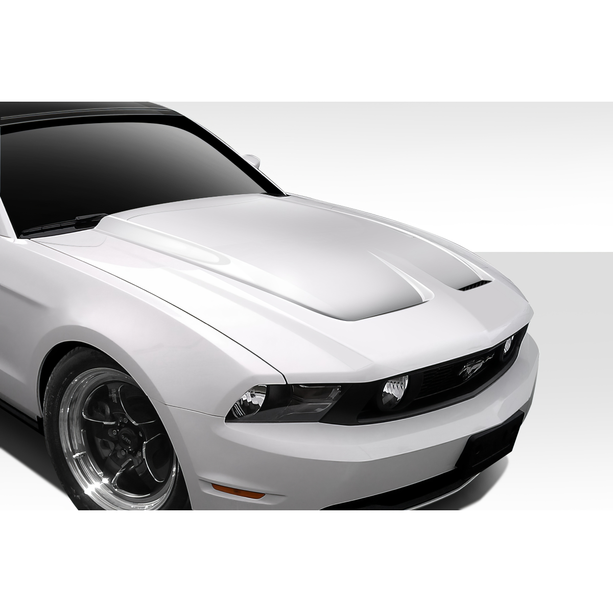 Modify your Ford Mustang 2010 with our Exterior/Hoods - Front angle view of the vehicle hood