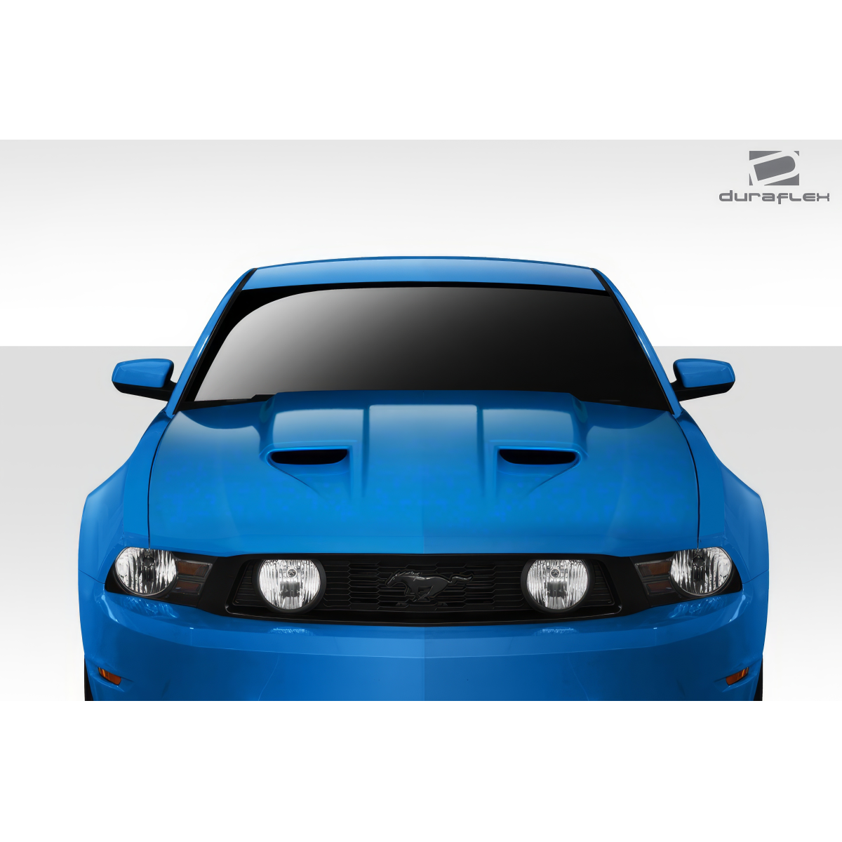 Modify your Ford Mustang 2010 with our Exterior/Hoods - Front view of a blue Ford Mustang