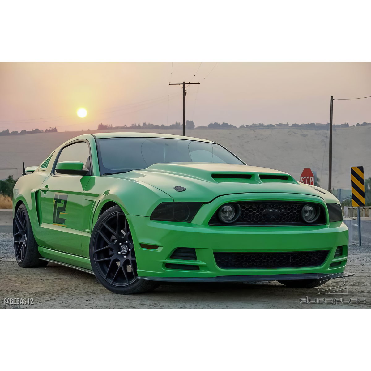 Modify your Ford Mustang 2013 with our Exterior/Hoods - Front three quarter angle view of vehicle