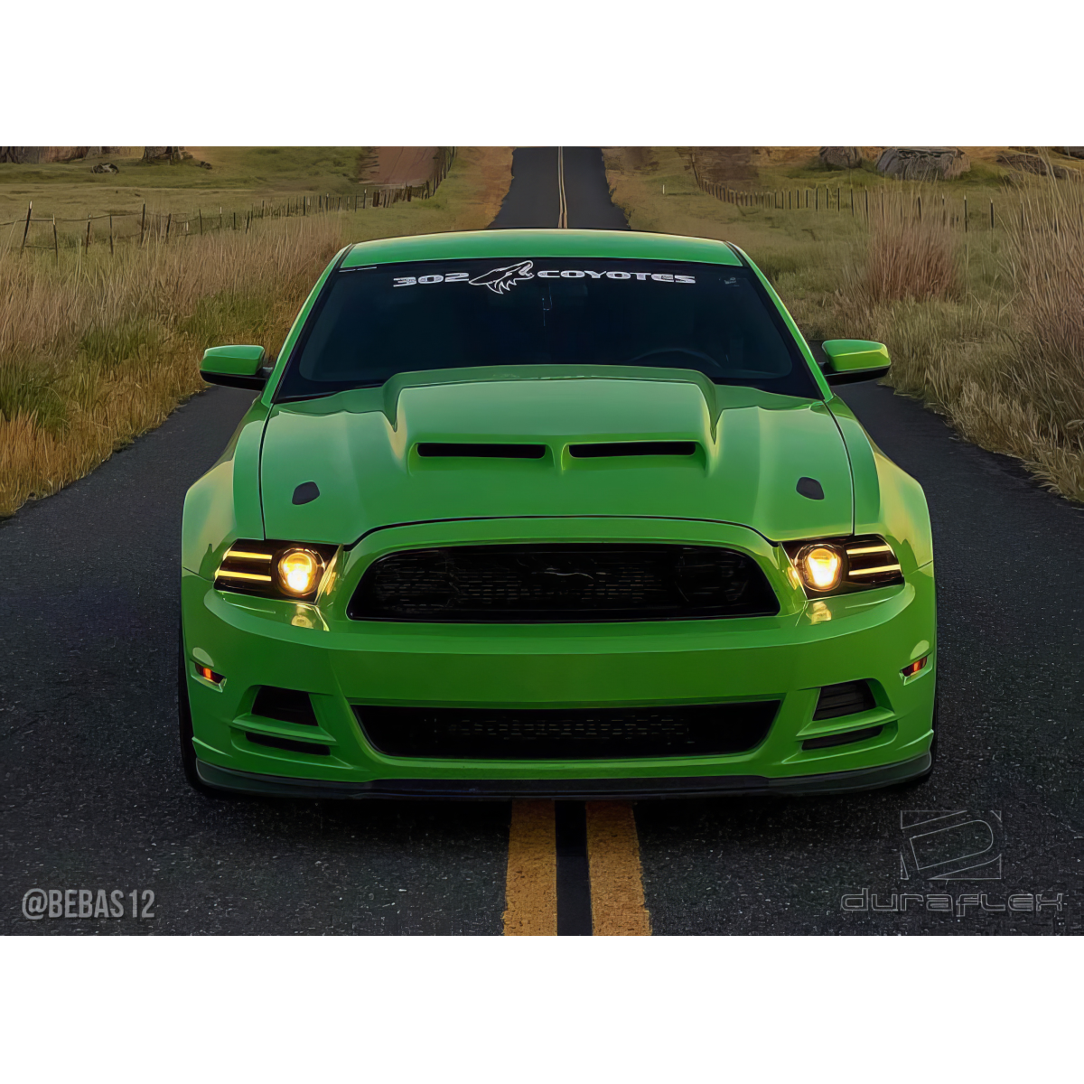 Modify your Ford Mustang 2013 with our Exterior/Hoods - Frontal view of the vehicle at eye level