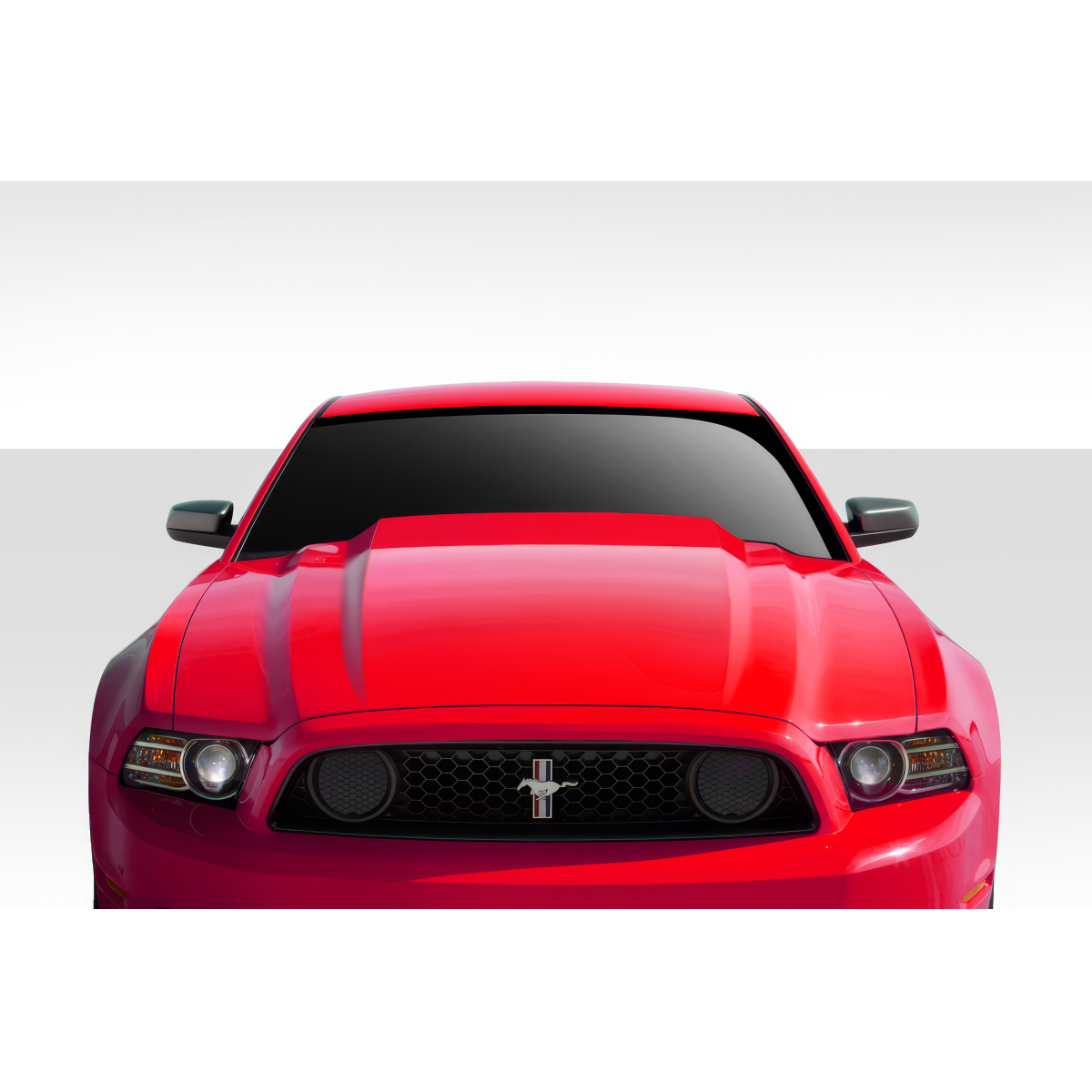 Modify your Ford Mustang 2013 with our Exterior/Hoods - Frontal view of the vehicle at eye level