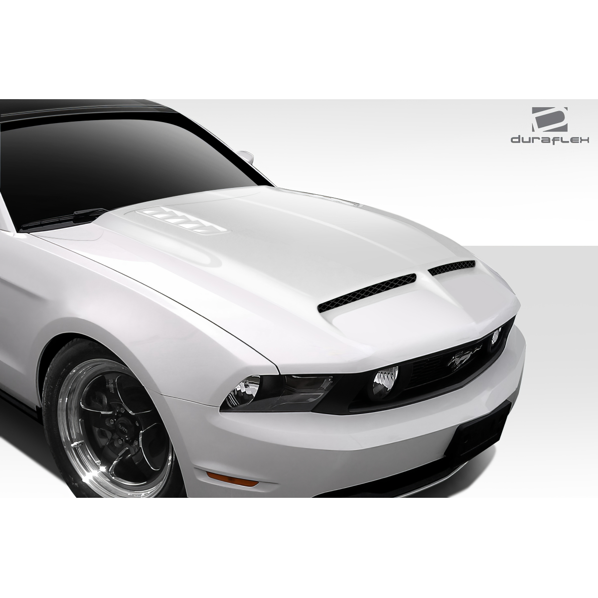 Modify your Ford Mustang 2010 with our Exterior/Hoods - Front angled view of Mustang hood part