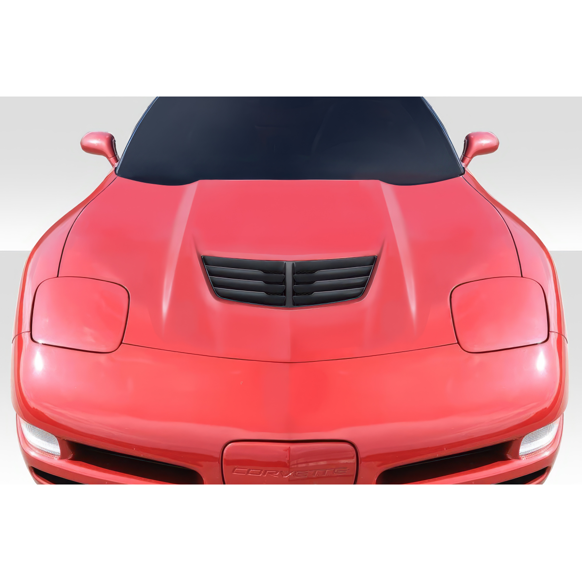 Modify your Chevrolet Corvette 1997 with our Exterior/Hoods - Front view of a red Chevrolet Corvette C5 hood