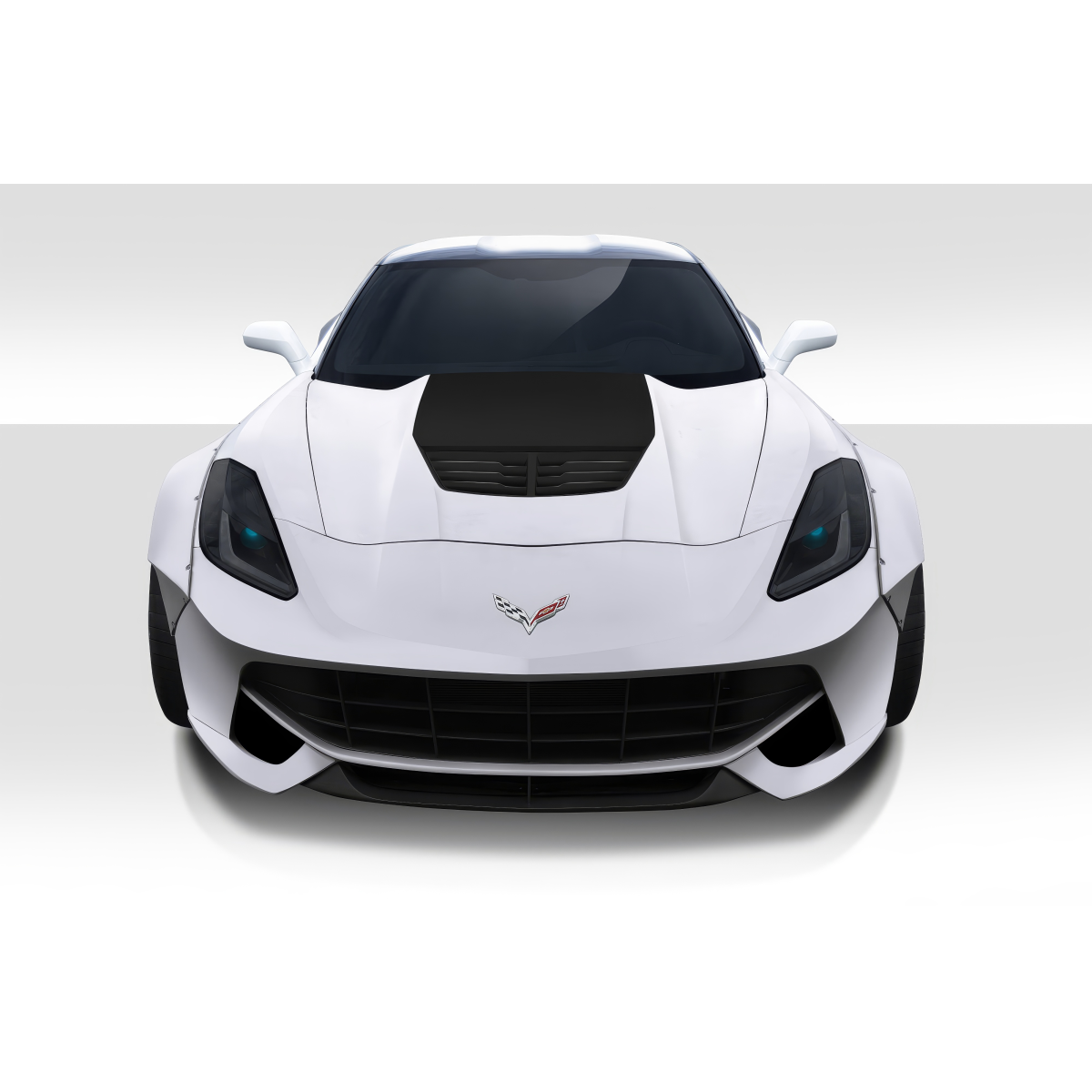 Modify your Chevrolet Corvette 2014 with our Exterior/Hoods - Frontal view of the car hood at eye level