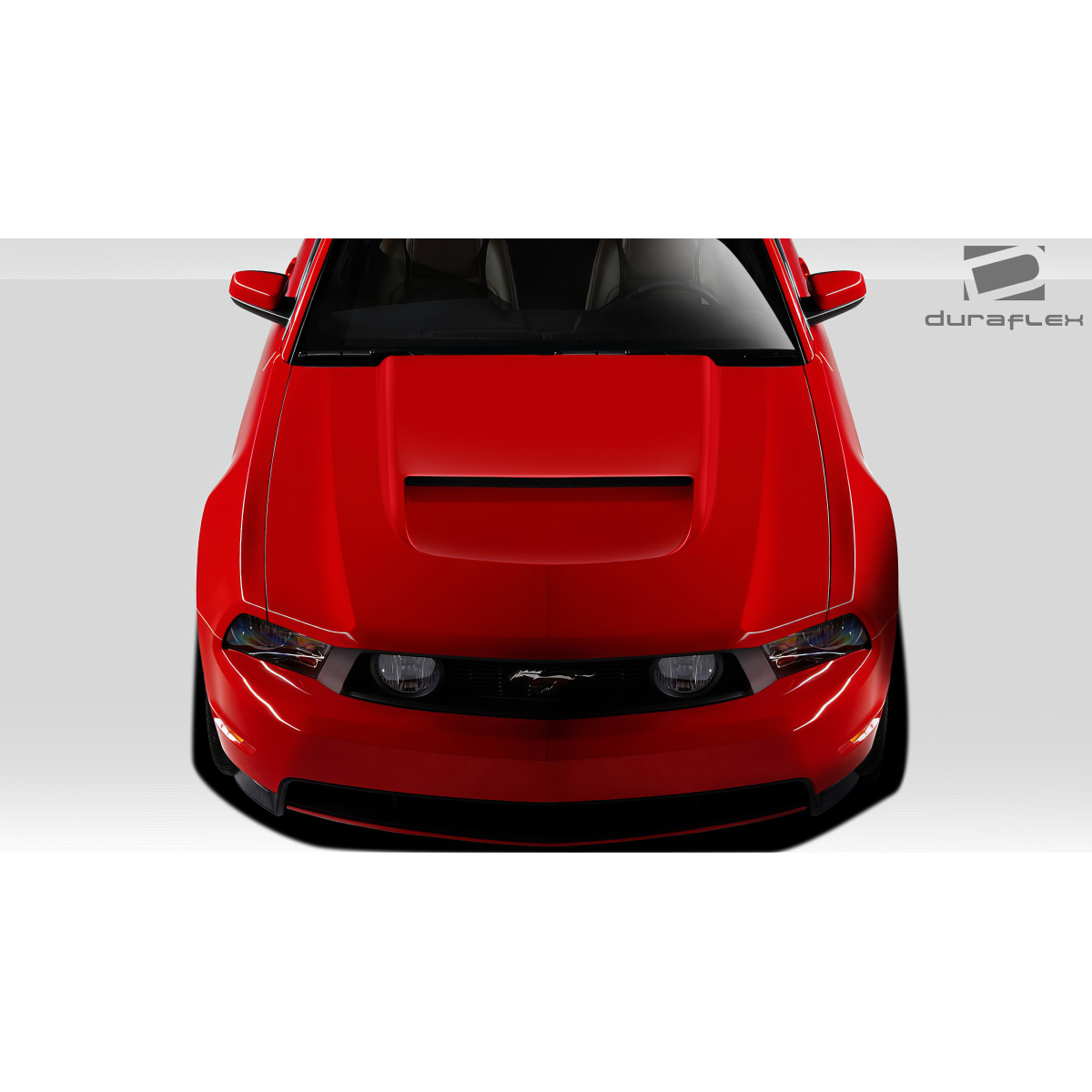 Modify your Ford Mustang 2010 with our Exterior/Hoods - Above view of a red Mustang hood