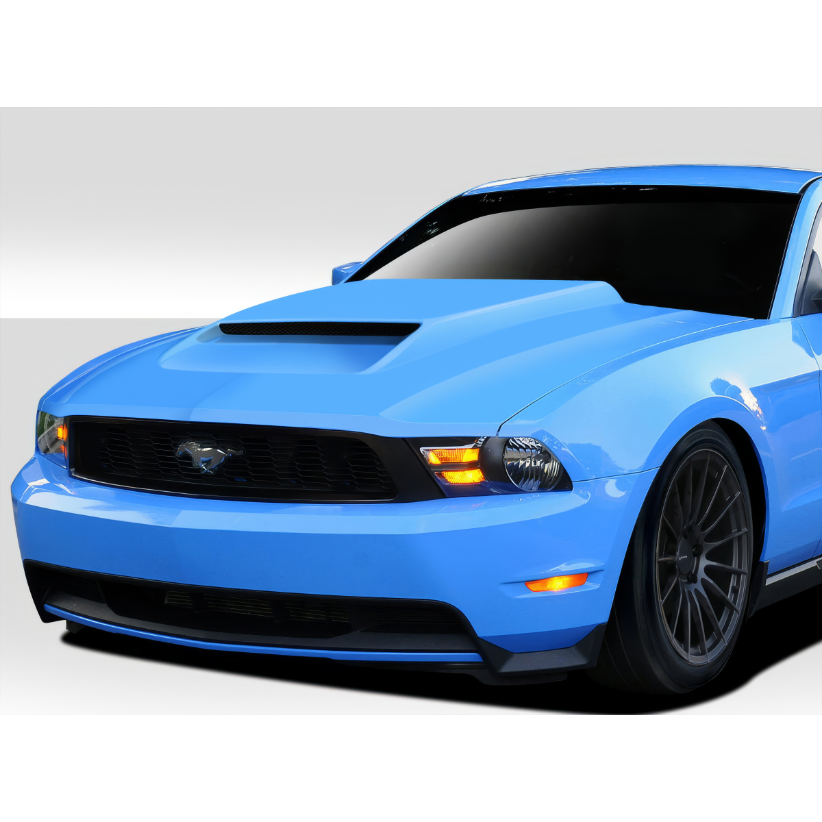 Modify your Ford Mustang 2010 with our Exterior/Hoods - Front angle view of the vehicle part