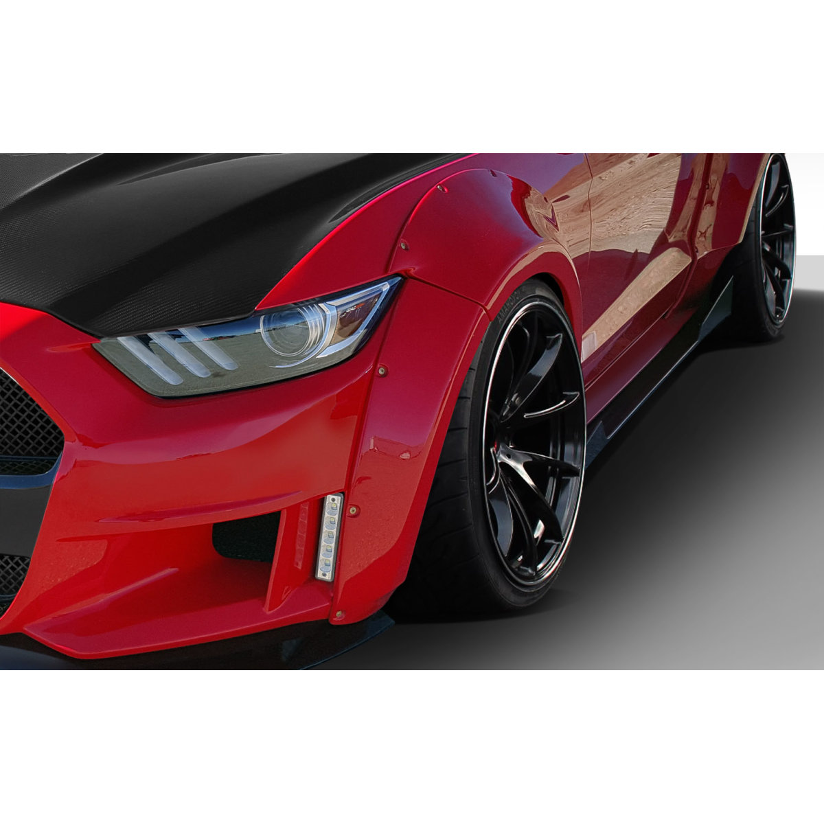 Modify your Ford Mustang 2015 with our Exterior/Fenders - Angled view of modified fender flares on Mustang