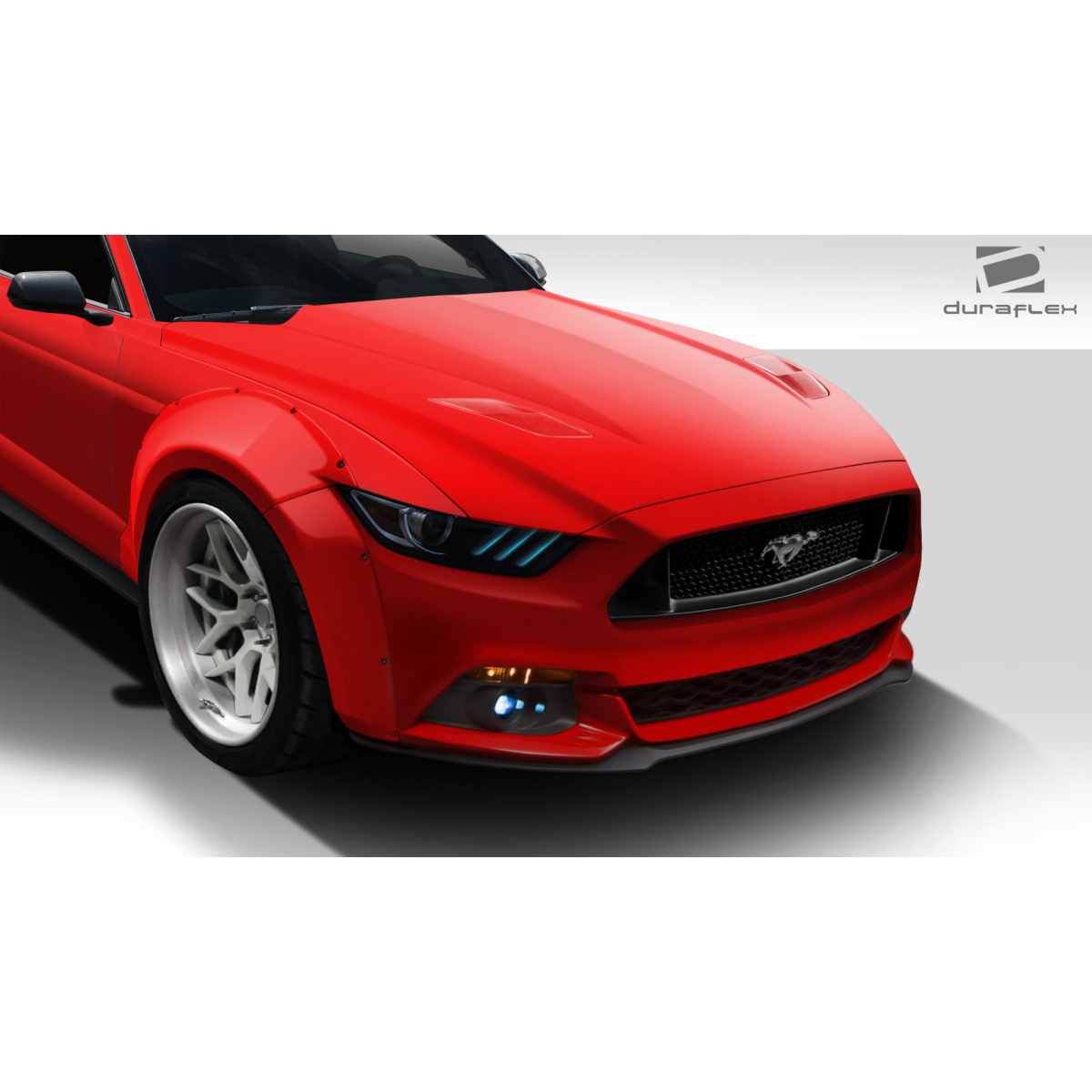 Modify your Ford Mustang 2015 with our Exterior/Fenders - Front angle view of red Ford Mustang fender