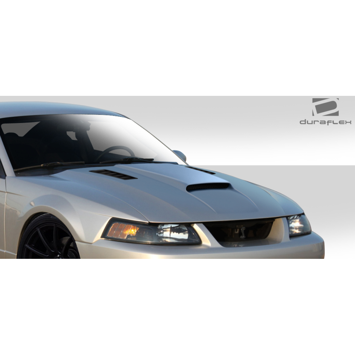 Modify your Ford Mustang 1999 with our Exterior/Hoods - Front angle view of the hood