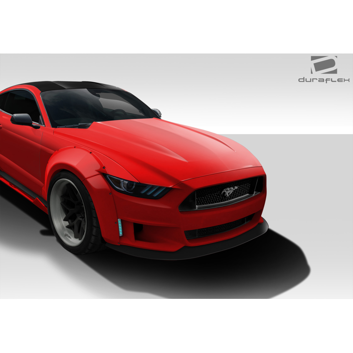 Modify your Ford Mustang 2015 with our Exterior/Hoods - Front three quarter angle view of the car