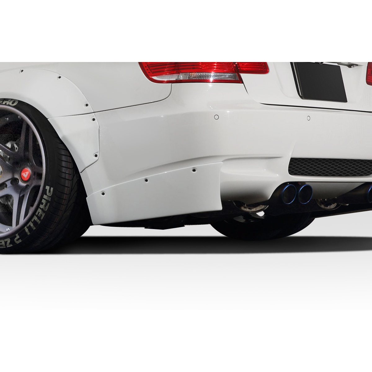 Modify your BMW M3 2008 with our Exterior/Rear Bumpers - Angled view showing rear bumper extensions clearly