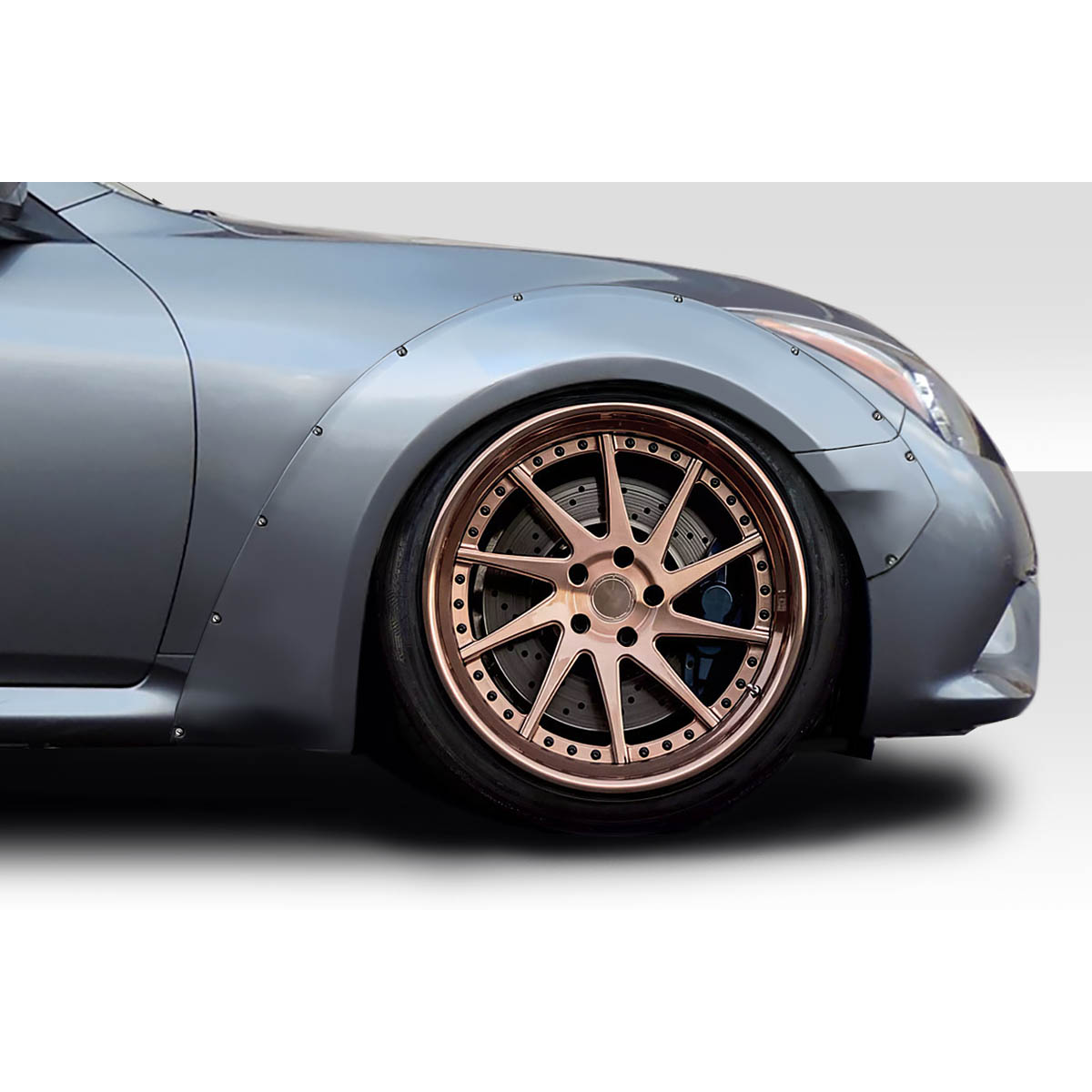 Modify your Infiniti G37 2008 with our Exterior/Fenders - Side view of fender and wheel at a right angle