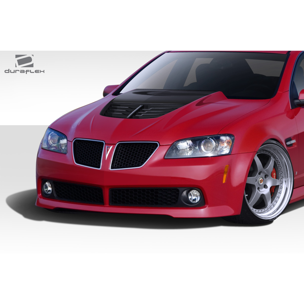 Modify your Pontiac G8 2008 with our Exterior/Hoods - Front angle view of a red Pontiac G8