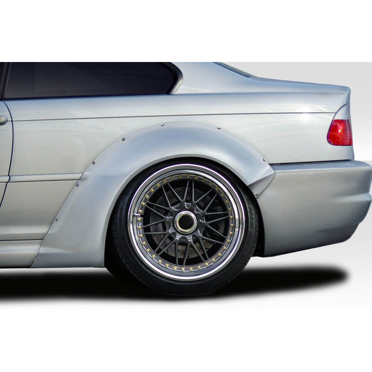 Modify your BMW 4-Series 2001 with our Exterior/Fenders - Rear angle of a BMW M3 showing fender flare