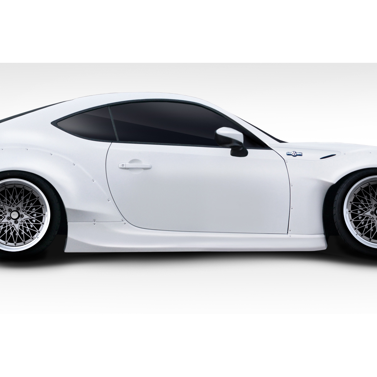 Modify your Subaru BRZ 2013 with our Exterior/Complete Body Kits - Side angle view of a white Subaru BRZ