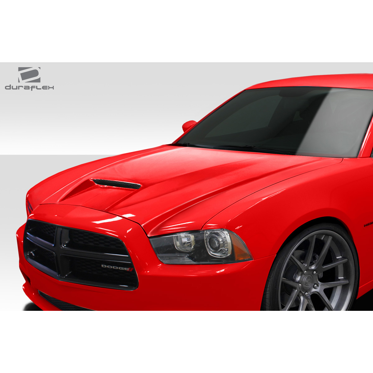 Modify your Dodge Charger 2011 with our Exterior/Hoods - Front three quarter view of hood at slight angle