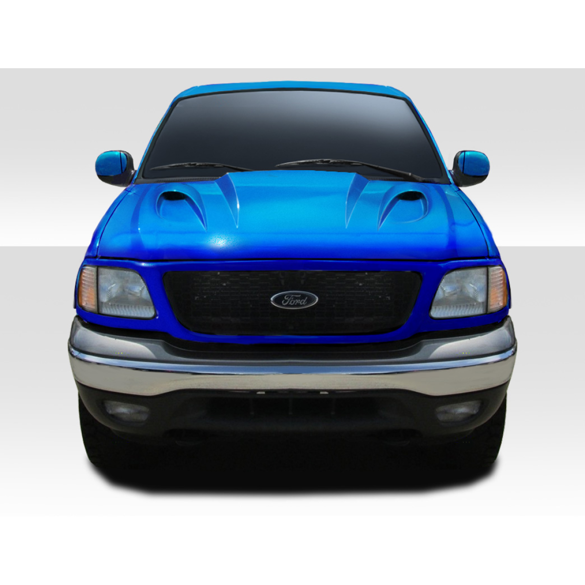 Modify your Ford F-150 1997 with our Exterior/Hoods - Front view of the vehicle at 0 degrees angle