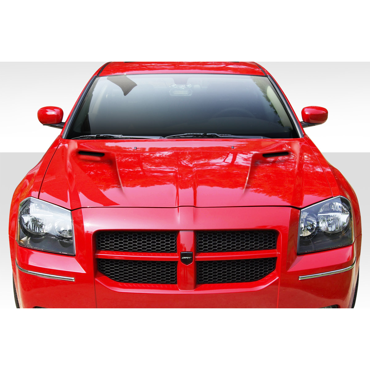 Modify your Dodge Challenger 2005 with our Exterior/Hoods - Front view of a car at eye level angle