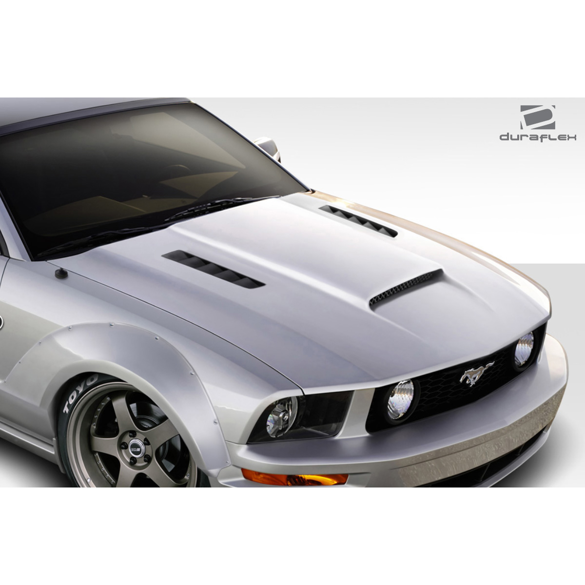 Modify your Ford Mustang 2005 with our Exterior/Hoods - Top angle view of the vehicle hood part