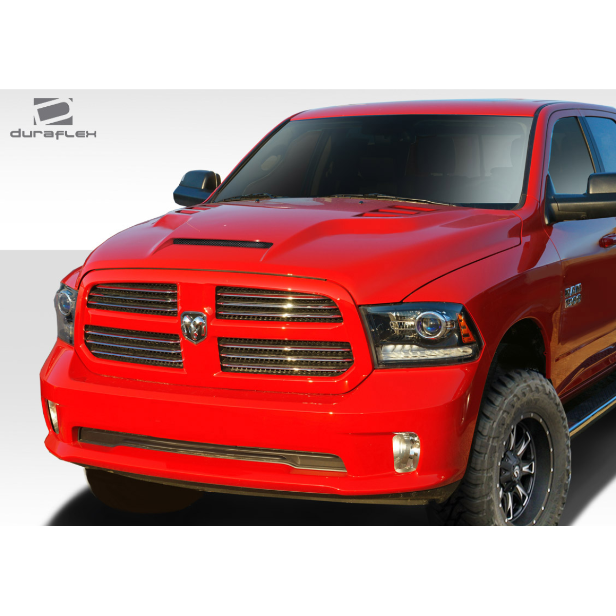 Modify your Dodge Ram 2009 with our Exterior/Hoods - Front angle of a Dodge Ram 1500 truck