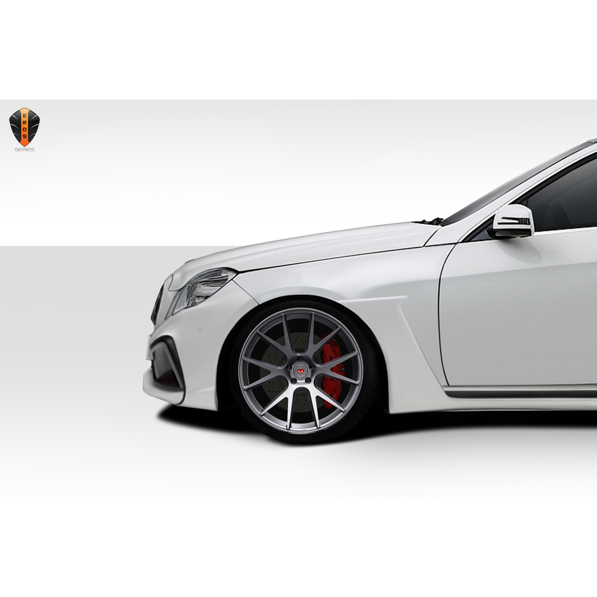 Modify your Mercedes-Benz E-Class 2014 with our Exterior/Front Bumpers or Lips - Side view of Mercedes E Class at a low angle