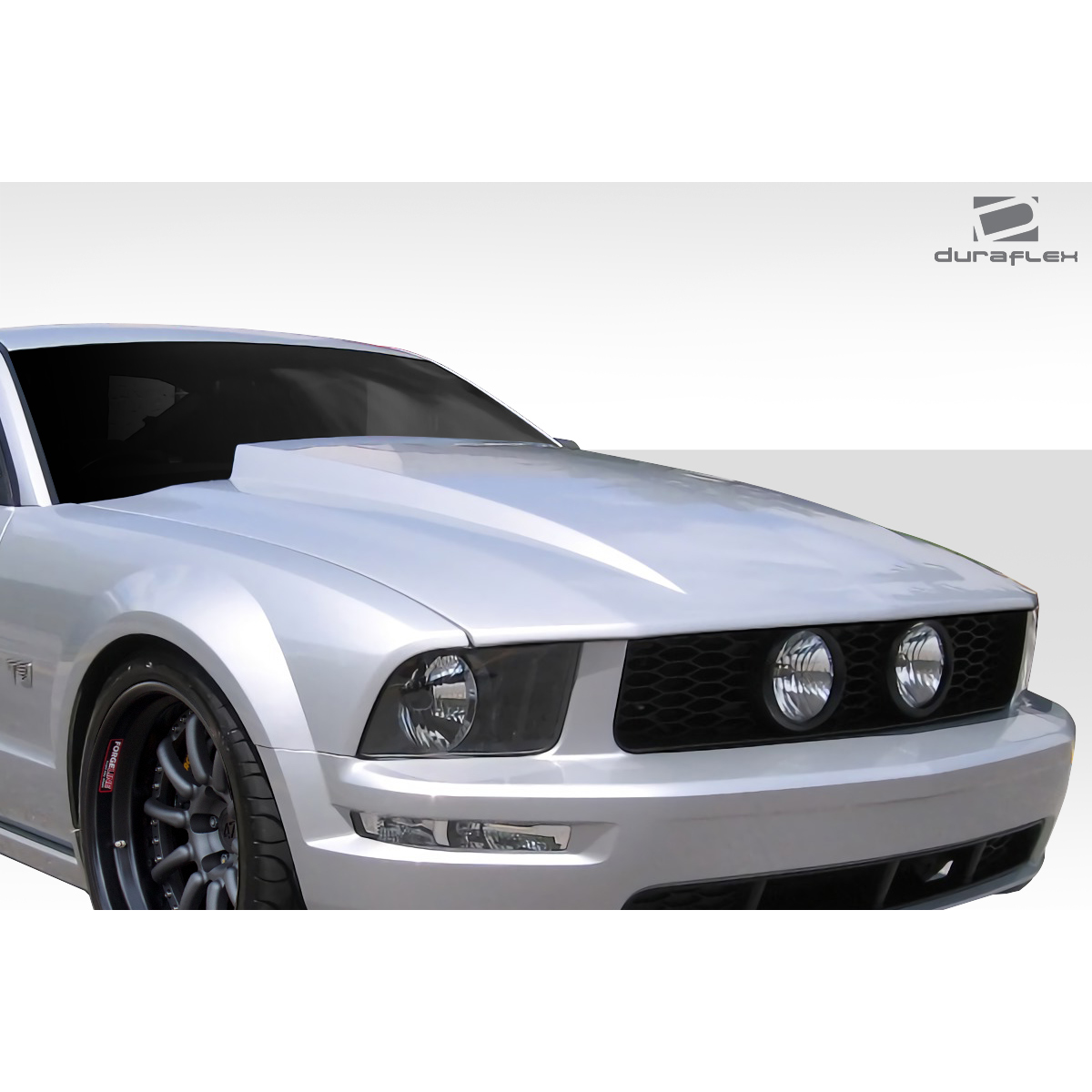 Modify your Ford Mustang 2005 with our Exterior/Hoods - Front angle view of a modified Ford Mustang