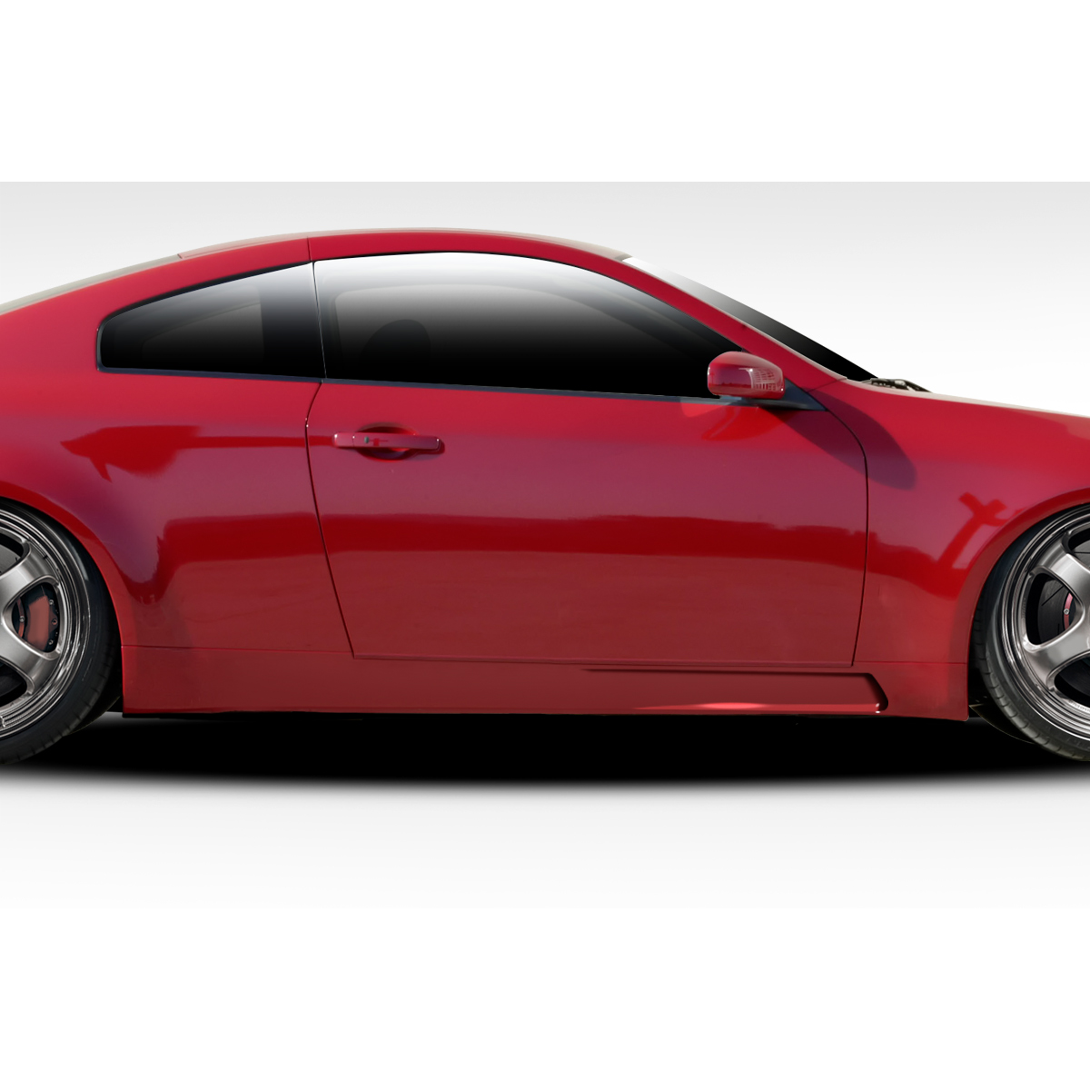 Modify your Infiniti G35 2003 with our Exterior/Side Skirts - Side profile of a red Infiniti G35 coupe