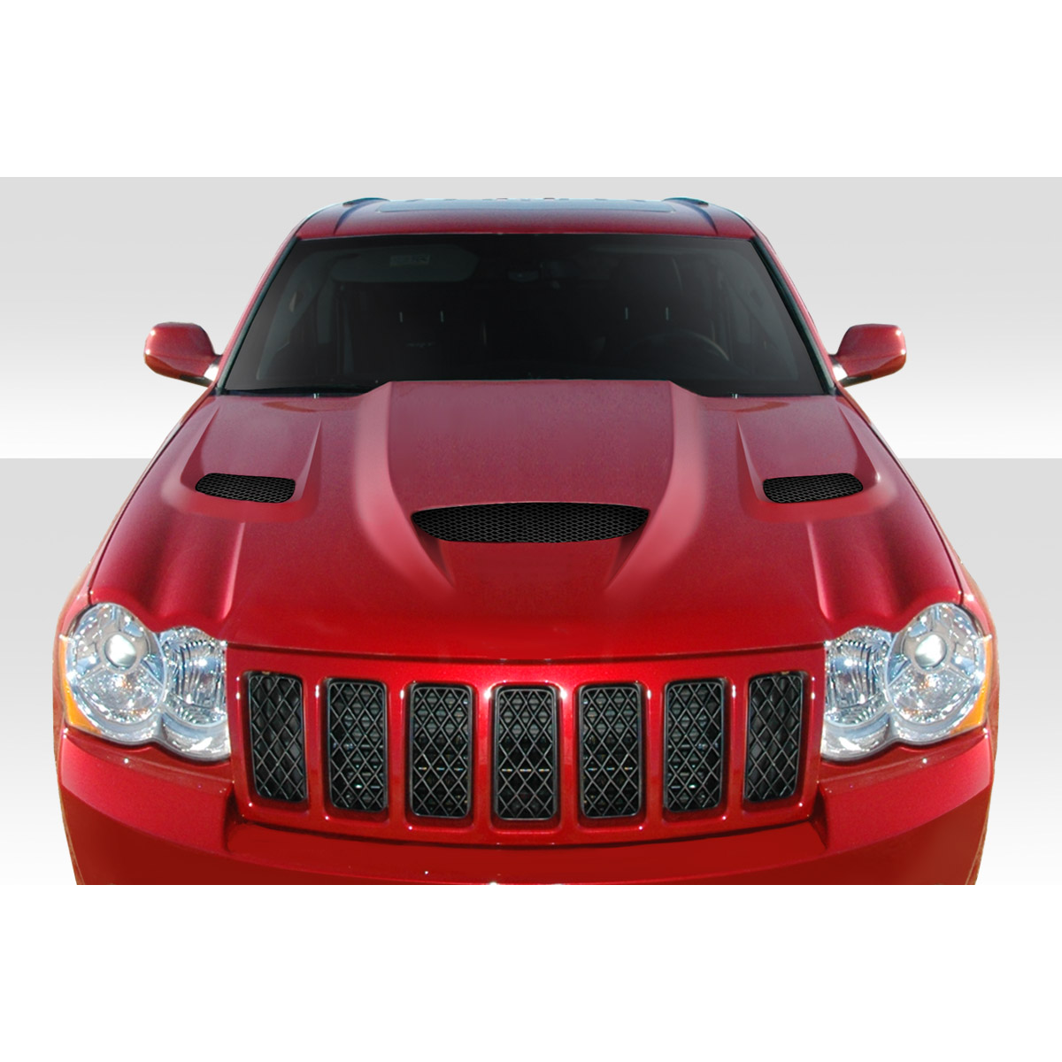 Modify your Jeep Cherokee 2005 with our Exterior/Hoods - Front view of a hood at a straight angle