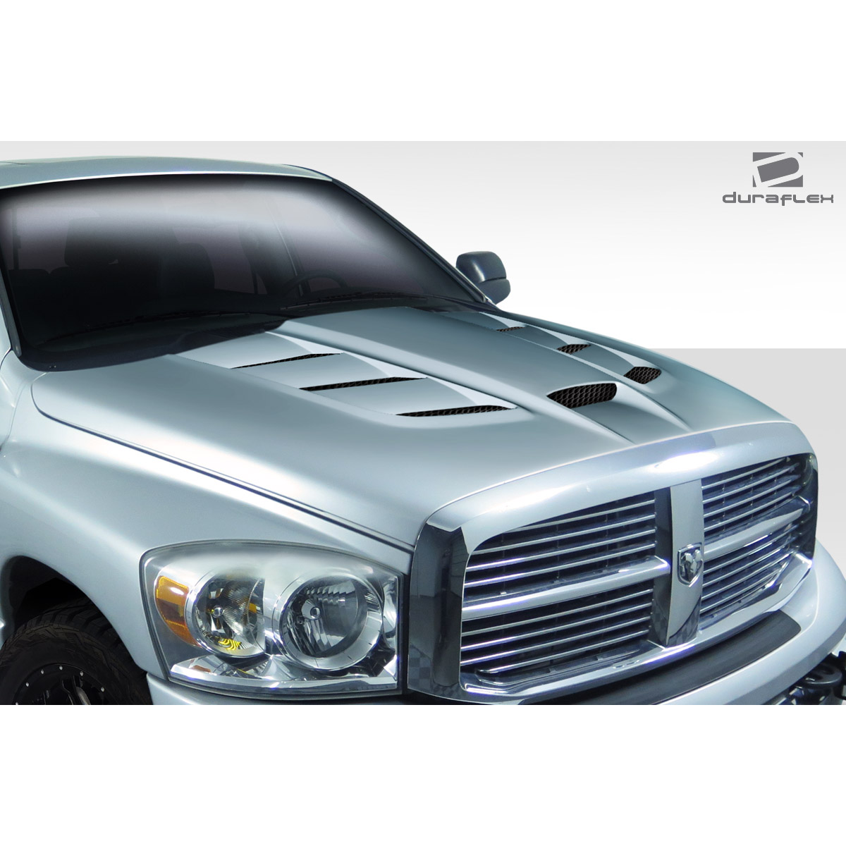 Modify your Dodge Ram 2002 with our Exterior/Hoods - Front angled view of the vehicle hood