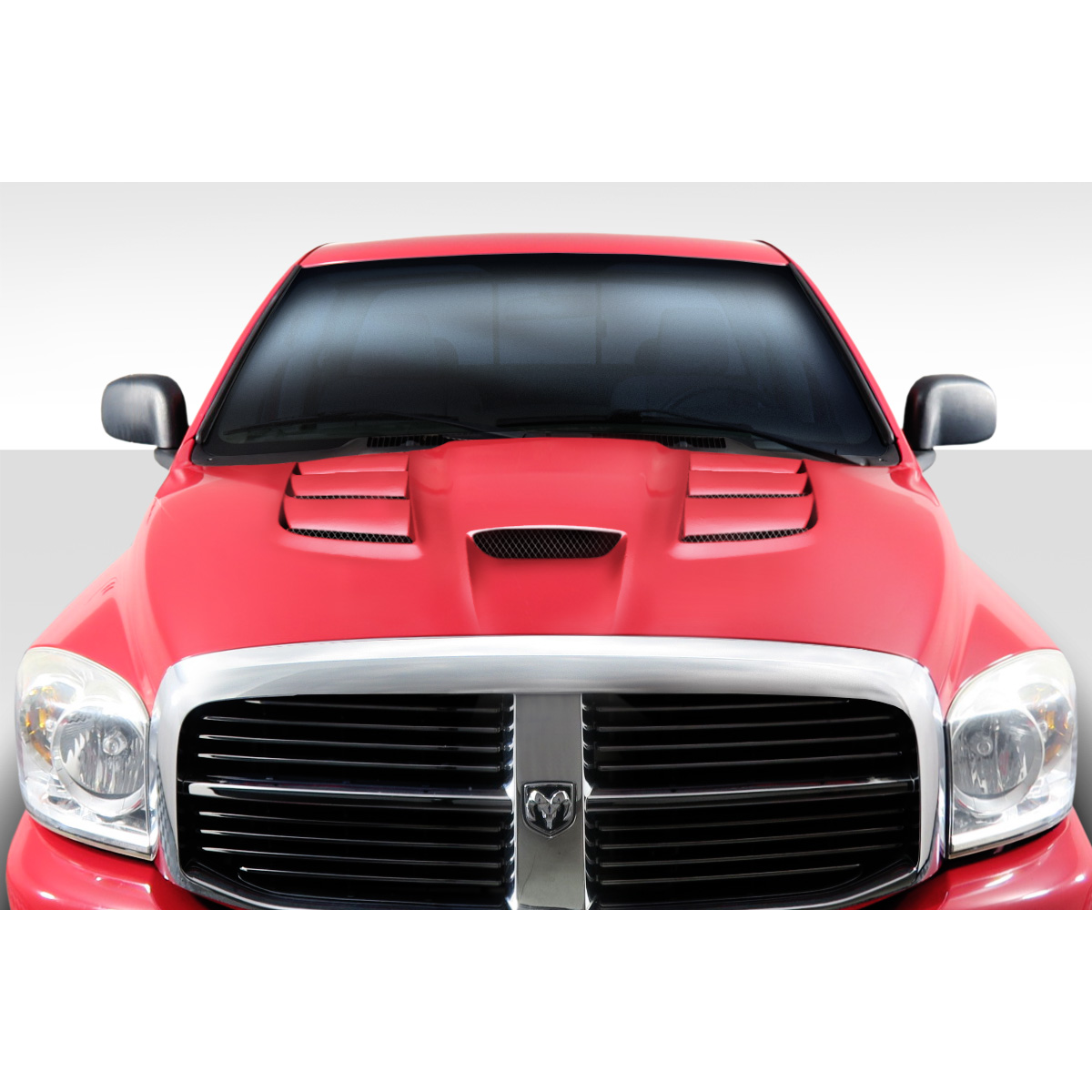 Modify your Dodge Ram 2002 with our Exterior/Hoods - Front view of the hood at eye level