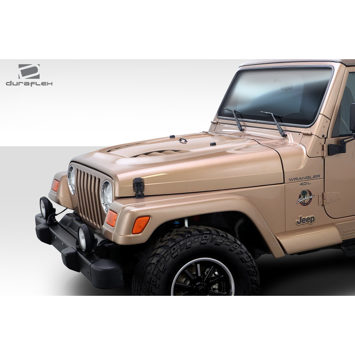 Modify your Jeep Wrangler 1997 with our Exterior/Hoods - Front angle view of a Jeep Wrangler hood