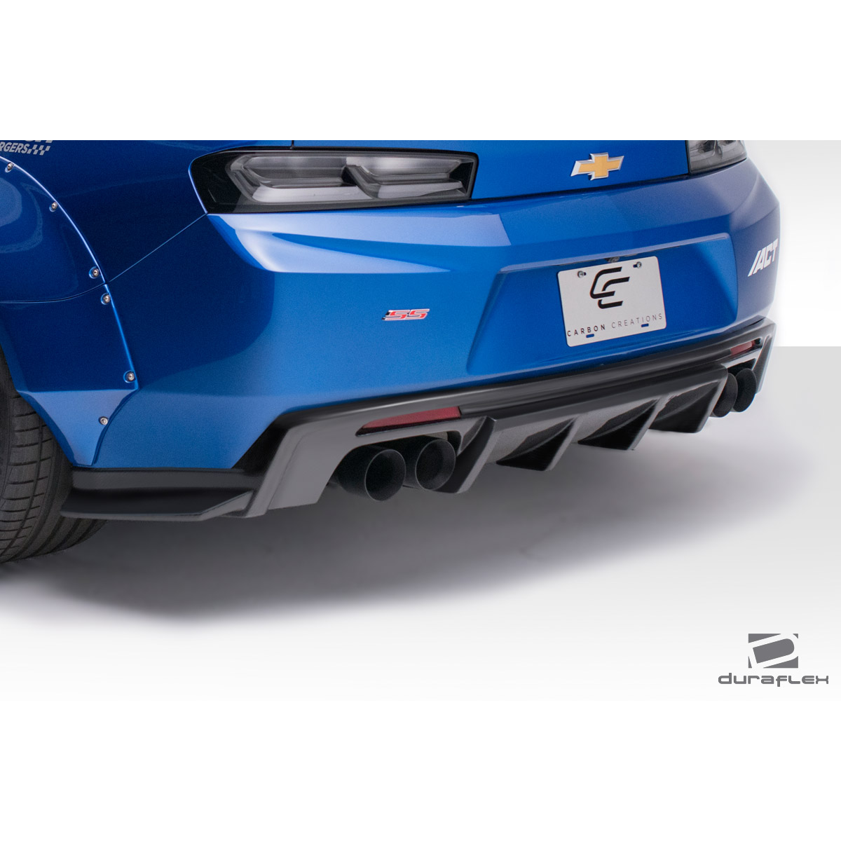 Modify your Chevrolet Camaro 2016 with our Exterior/Complete Body Kits - Rear angle showing diffuser and exhaust tips