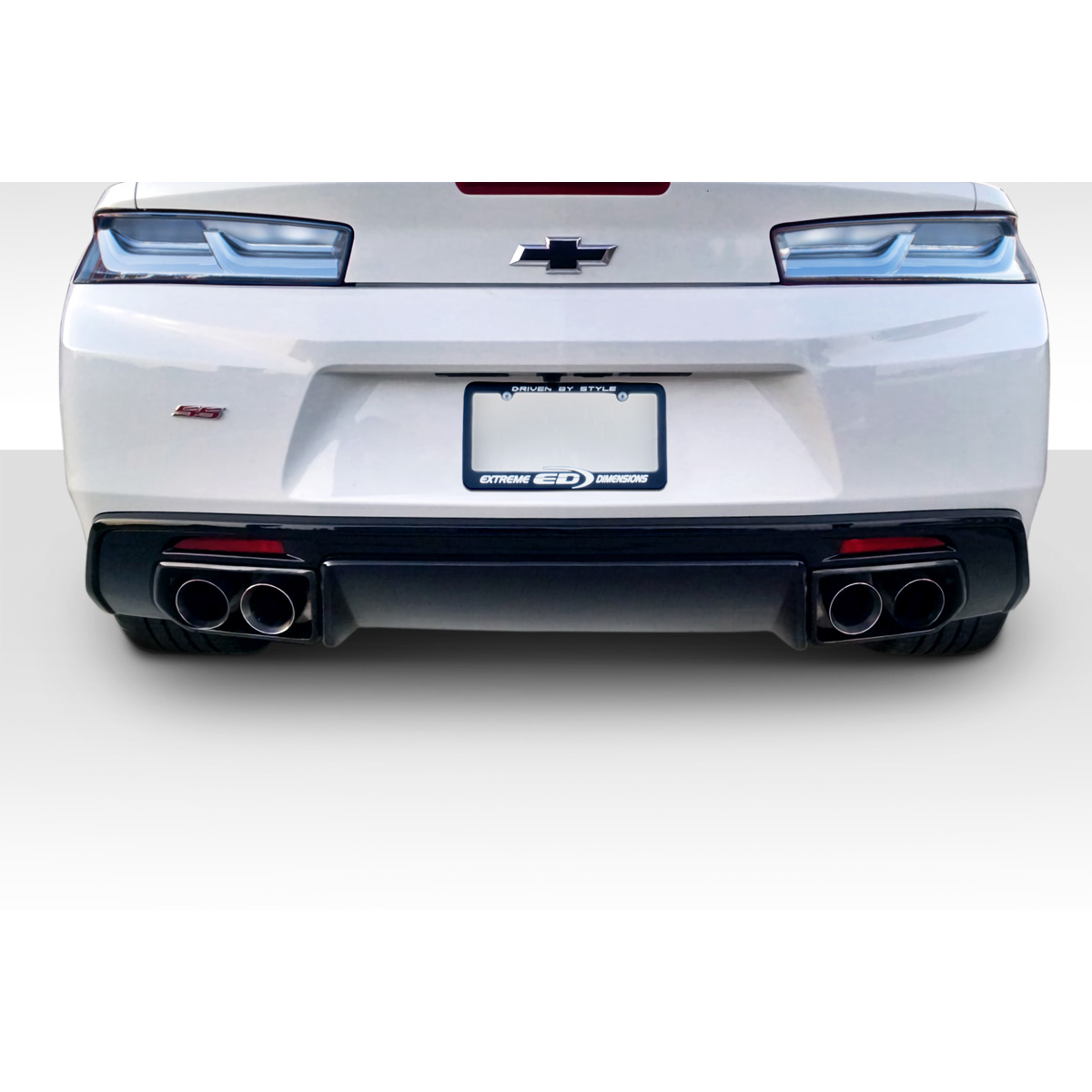 Modify your Chevrolet Camaro 2016 with our Exterior/Diffusers - Rear view onto vehicle showcasing rear diffuser