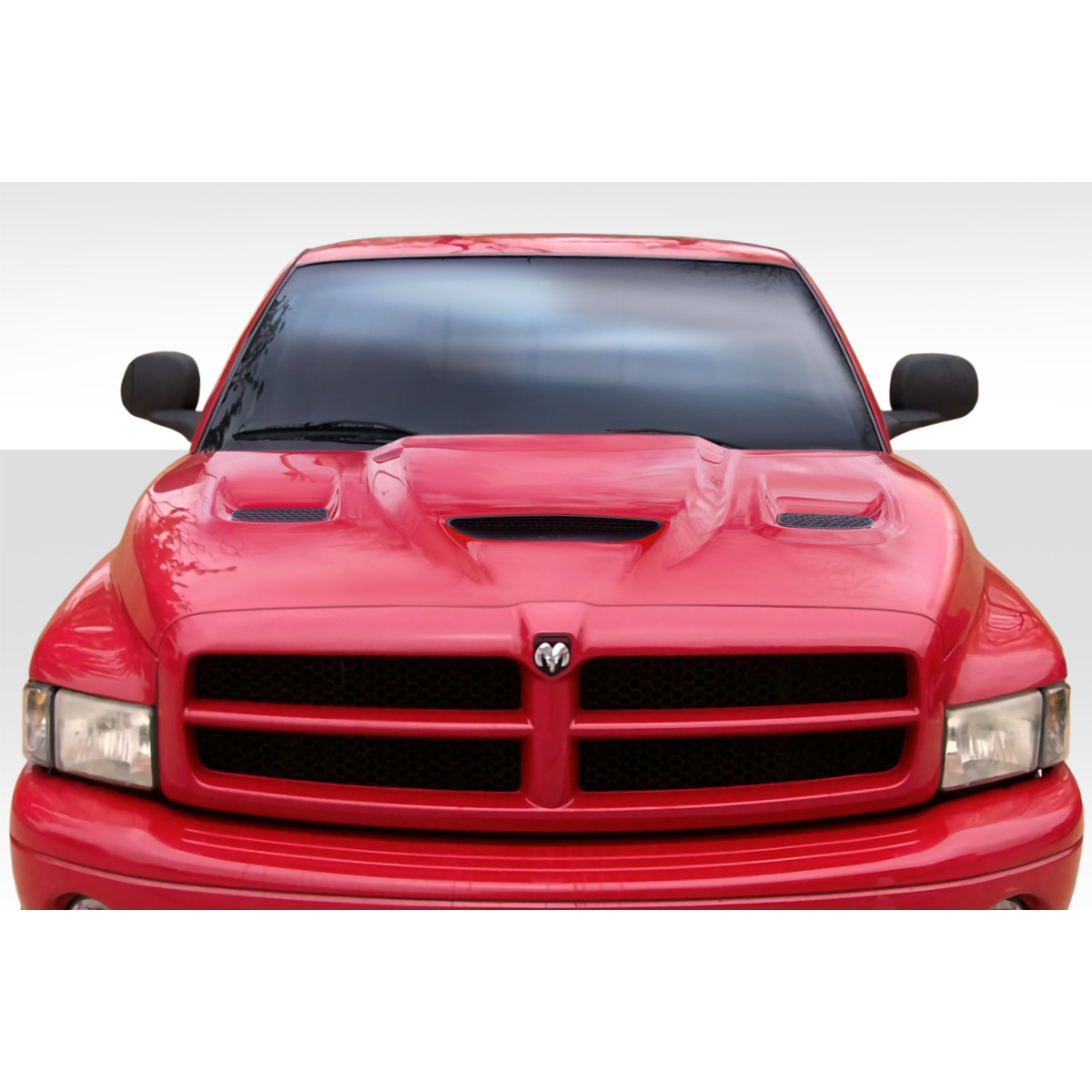 Modify your Dodge Ram 1994 with our Exterior/Hoods - Front view of hood with slight angle upward