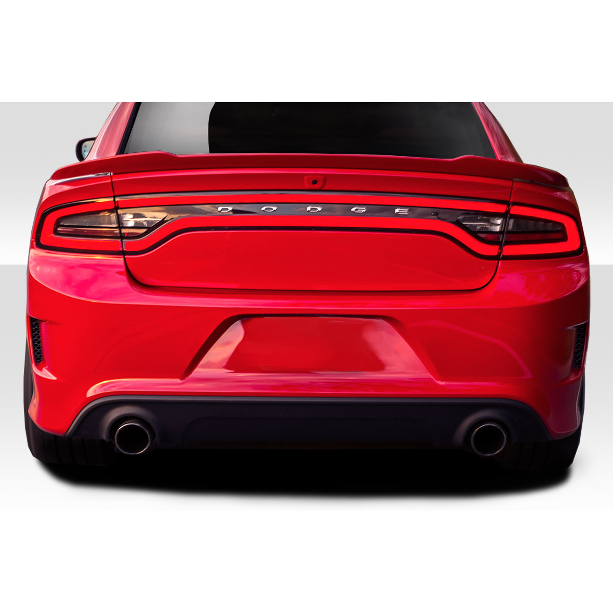Modify your Dodge Charger 2015 with our Exterior/Rear Bumpers or Lips - Rear view showing bumper design at straight angle